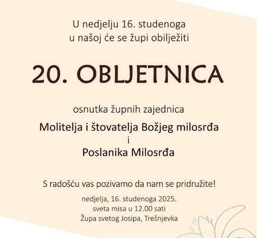 Proslava 20. obljetnice osnutka zajednica molitelja i poslanika Božjeg Milosrđa na Trešnjevki
